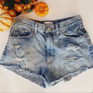 Zara Distressed Denim High Waist Shorts